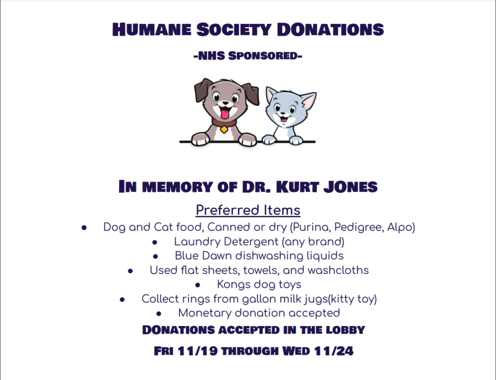 NHS Humane Society Donation Drive West Greene School District