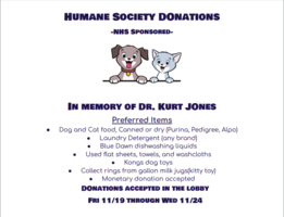 NHS Humane Society Donation Drive